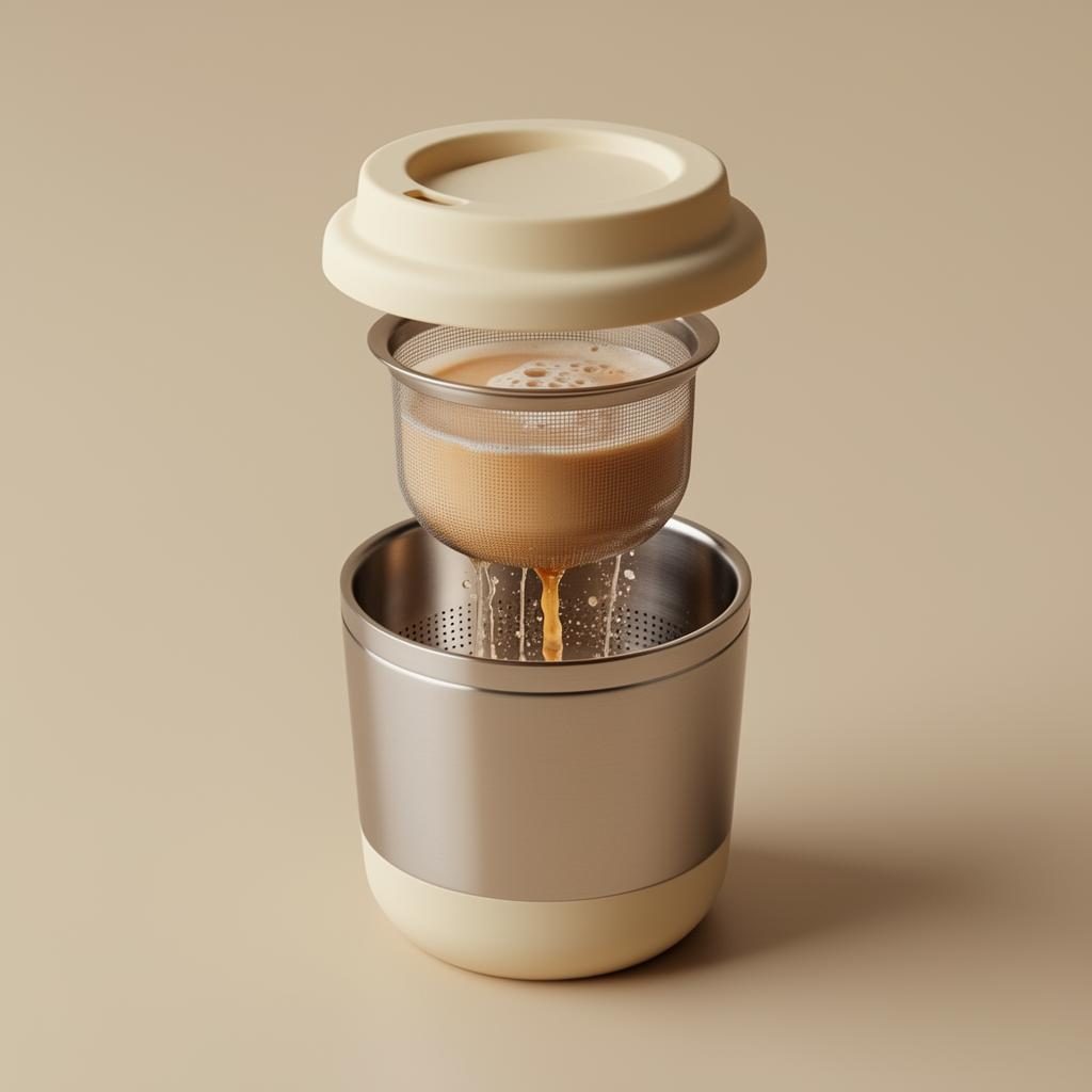Un-Cream cup with the stainless steel strainer, exploded