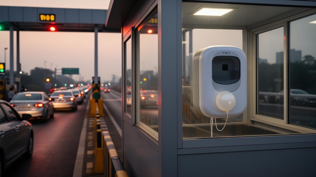 Safe Tolls breath analyzer mounted in a toll booth window